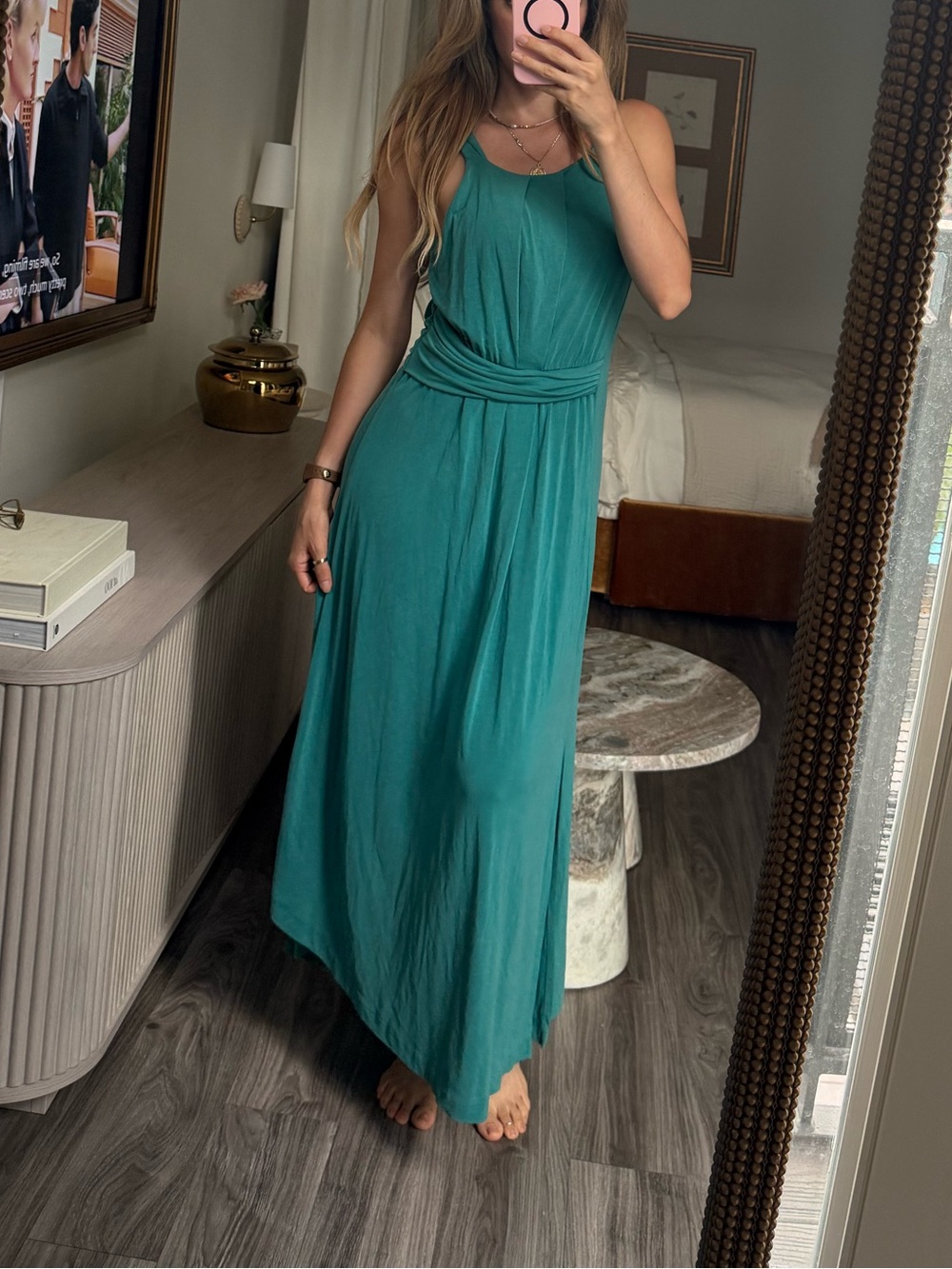 Maeve Anthropologie Azores Teal Halter Maxi Dress Ruched Waist S